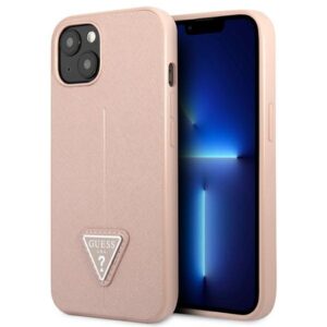 Guess GUHCP13SPSATLP iPhone 13 mini 5,4 hüvelykes rózsaszín kemény tok – Saffiano Triangle