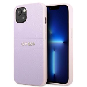 Guess GUHCP13SPSASBPU Saffiano Strap tok iPhone 13 mini készülékhez – lila
