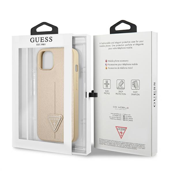 iTok webáruház - Guess Guess GUHCP13SPSATLE iPhone 13 mini 5,4 hüvelykes bézs kemény tok – Saffiano Triangle logó 8 Guess GUHCP13SPSATLE iPhone 13 mini 5,4 "beige / beige hardcase SaffianoTriangle Logo