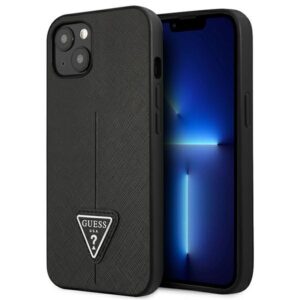 Guess GUHCP13SPSATLK Saffiano Triangle tok iPhone 13 mini készülékhez – fekete