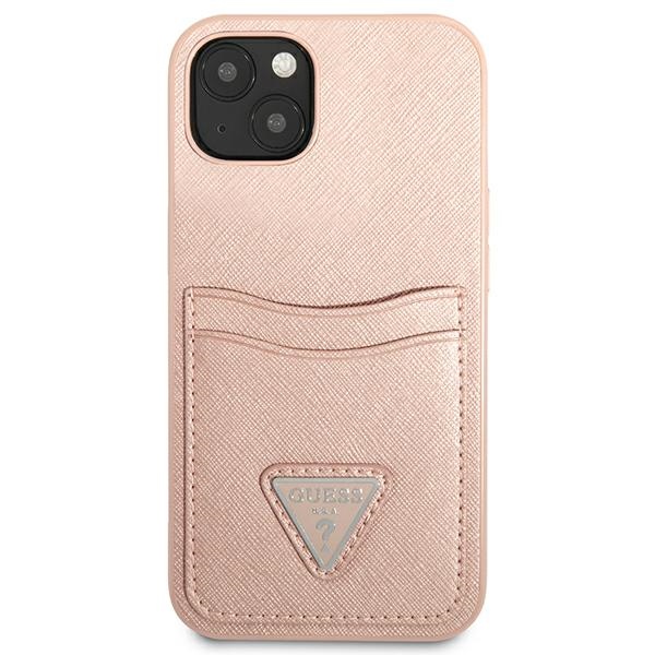iTok webáruház - Guess Guess GUHCP13SPSATPP Saffiano Triangle rózsaszín tok iPhone 13 minihez 3 Guess GUHCP13SPSATPP iPhone 13 mini 5,4 "pink / pink hardcase SaffianoTriangle Logo Cardslot