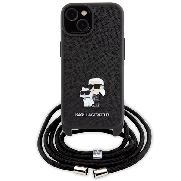 iTok webáruház - Karl Lagerfeld Karl Lagerfeld Crossbody Saffiano Metal Pin Karl & Choupette tok iPhone 15 készülékhez (fekete) 2 Karl Lagerfeld Crossbody Saffiano Metal Pin Karl & Choupette case for iPhone 15 (fekete)