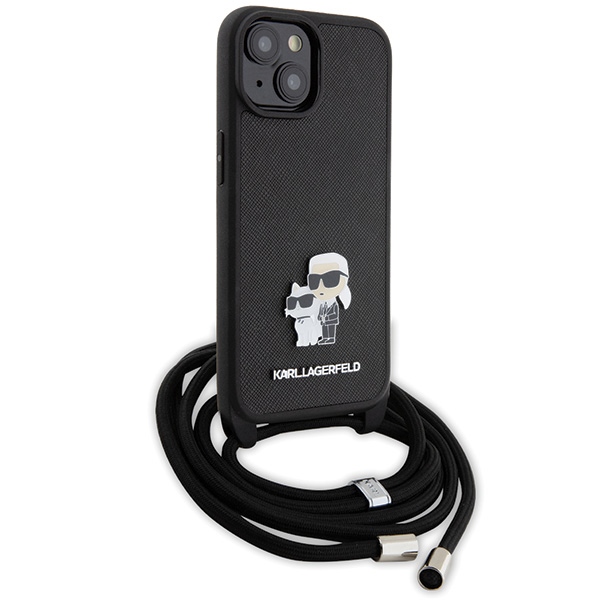 iTok webáruház - Karl Lagerfeld Karl Lagerfeld Crossbody Saffiano Metal Pin Karl & Choupette tok iPhone 15 készülékhez (fekete) 3 Karl Lagerfeld Crossbody Saffiano Metal Pin Karl & Choupette case for iPhone 15 (fekete)