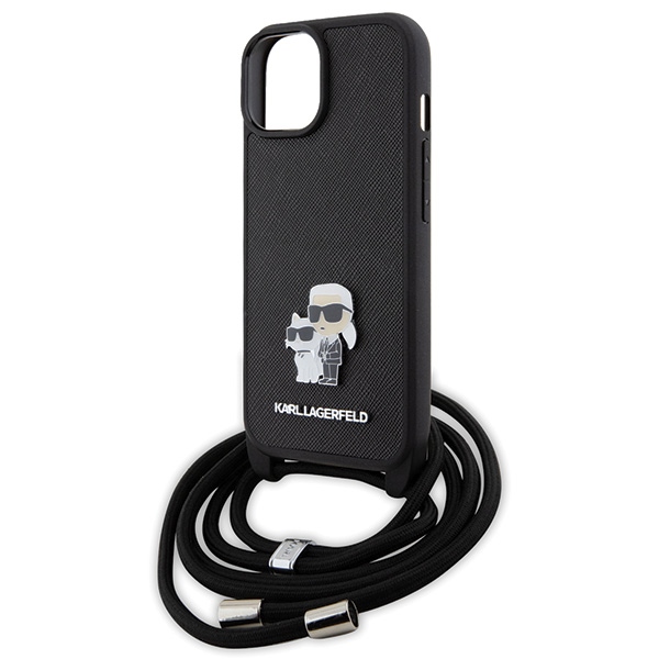 iTok webáruház - Karl Lagerfeld Karl Lagerfeld Crossbody Saffiano Metal Pin Karl & Choupette tok iPhone 15 készülékhez (fekete) 5 Karl Lagerfeld Crossbody Saffiano Metal Pin Karl & Choupette case for iPhone 15 (fekete)