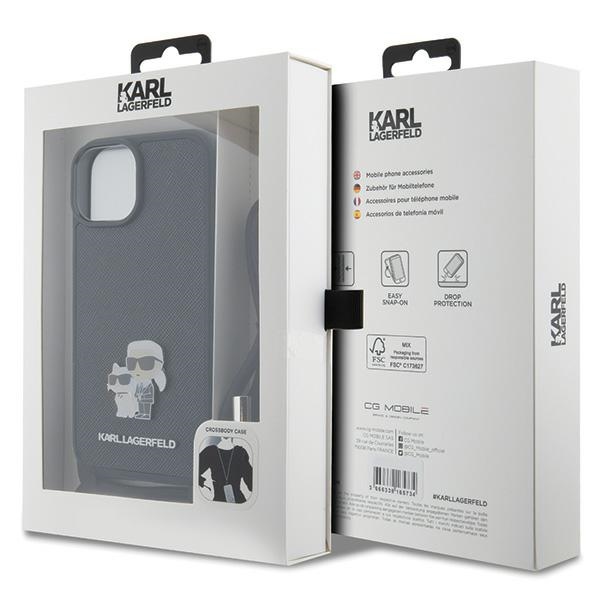 iTok webáruház - Karl Lagerfeld Karl Lagerfeld Crossbody Saffiano Metal Pin Karl & Choupette tok iPhone 15 készülékhez (fekete) 7 Karl Lagerfeld Crossbody Saffiano Metal Pin Karl & Choupette case for iPhone 15 (fekete)