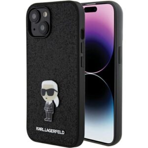 Karl Lagerfeld Glitter Ikonik Logo Metal tok iPhone 15 készülékhez (fekete)