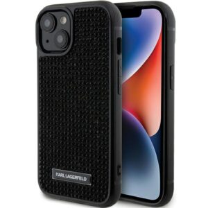 Karl Lagerfeld Rhinestone Logo Metal Plate tok iPhone 15 készülékhez (fekete)