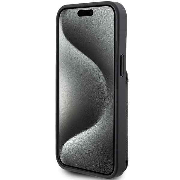 iTok webáruház - Karl Lagerfeld Karl Lagerfeld Saffiano Cardslots and Stand Monogram Ikonik Patch tok iPhone 15-höz (fekete) 5 Karl Lagerfeld Saffiano Cardslots and Stand Monogram Ikonik Patch case for iPhone 15 (fekete)
