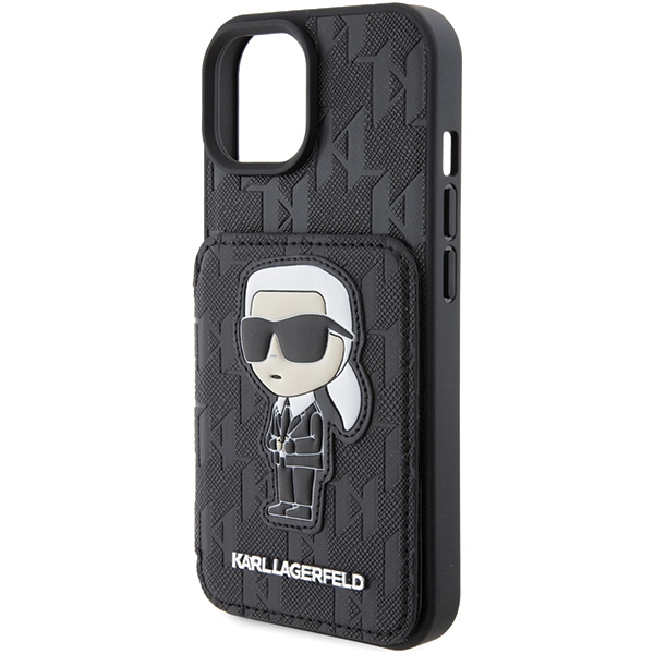 iTok webáruház - Karl Lagerfeld Karl Lagerfeld Saffiano Cardslots and Stand Monogram Ikonik Patch tok iPhone 15-höz (fekete) 6 Karl Lagerfeld Saffiano Cardslots and Stand Monogram Ikonik Patch case for iPhone 15 (fekete)