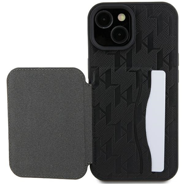 iTok webáruház - Karl Lagerfeld Karl Lagerfeld Saffiano Cardslots and Stand Monogram Ikonik Patch tok iPhone 15-höz (fekete) 8 Karl Lagerfeld Saffiano Cardslots and Stand Monogram Ikonik Patch case for iPhone 15 (fekete)