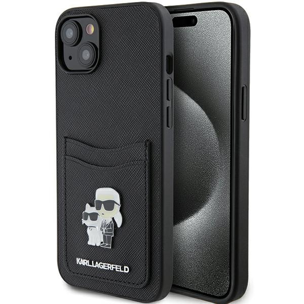 iTok webáruház - Karl Lagerfeld Karl Lagerfeld Saffiano Cardslot Karl&Choupette Metal Pin tok iPhone 15 készülékhez (fekete) 1 Karl Lagerfeld Saffiano Cardslot Karl&Choupette Metal Pin case for iPhone 15 (fekete)