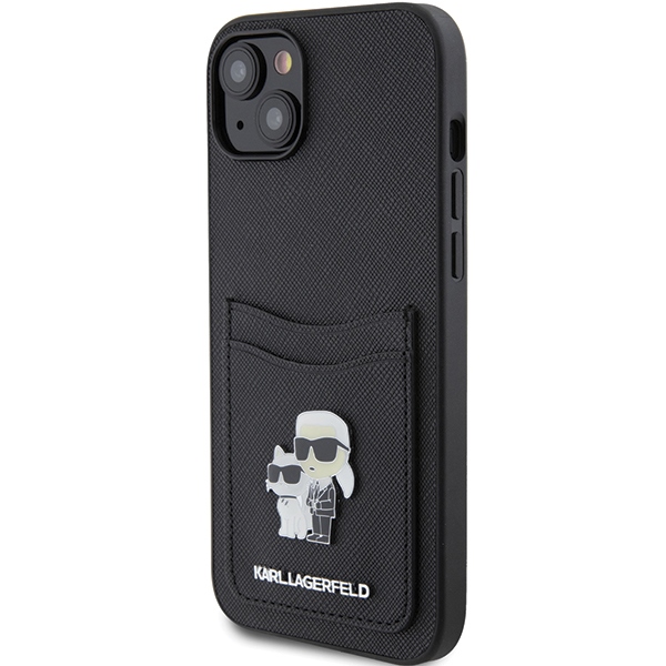 iTok webáruház - Karl Lagerfeld Karl Lagerfeld Saffiano Cardslot Karl&Choupette Metal Pin tok iPhone 15 készülékhez (fekete) 2 Karl Lagerfeld Saffiano Cardslot Karl&Choupette Metal Pin case for iPhone 15 (fekete)