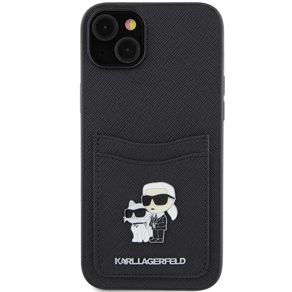 iTok webáruház - Karl Lagerfeld Karl Lagerfeld Saffiano Cardslot Karl&Choupette Metal Pin tok iPhone 15 készülékhez (fekete) 3 Karl Lagerfeld Saffiano Cardslot Karl&Choupette Metal Pin case for iPhone 15 (fekete)