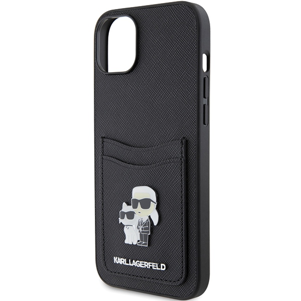 iTok webáruház - Karl Lagerfeld Karl Lagerfeld Saffiano Cardslot Karl&Choupette Metal Pin tok iPhone 15 készülékhez (fekete) 6 Karl Lagerfeld Saffiano Cardslot Karl&Choupette Metal Pin case for iPhone 15 (fekete)
