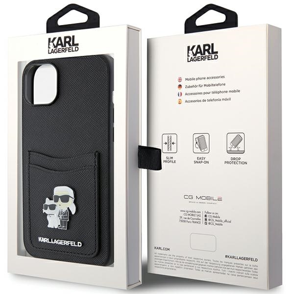 iTok webáruház - Karl Lagerfeld Karl Lagerfeld Saffiano Cardslot Karl&Choupette Metal Pin tok iPhone 15 készülékhez (fekete) 8 Karl Lagerfeld Saffiano Cardslot Karl&Choupette Metal Pin case for iPhone 15 (fekete)