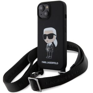 Karl Lagerfeld KLHCP15SSCBSKNK iPhone 15 6,1 hüvelykes fekete szilikon tok Crossbody Silicone Ikonik