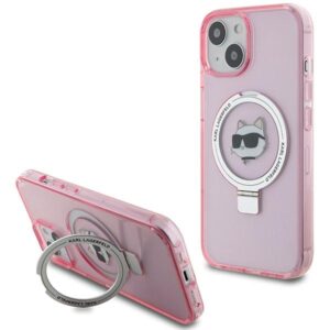 Karl Lagerfeld KLHMP15SHMRSCHP iPhone 15 6,1 hüvelykes rózsaszín keménytok Ring Stand Choupette Head MagSafe