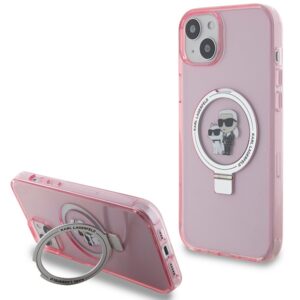 Karl Lagerfeld KLHMP15SHMRSKCP iPhone 15 6,1″ rózsaszín kemény tok Ring Stand Karl&Choupette MagSafe