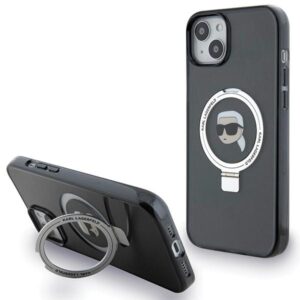 Karl Lagerfeld KLHMP15SHMRSKHK iPhone 15 6,1 hüvelykes fekete keménytok Ring Stand Karl Head MagSafe