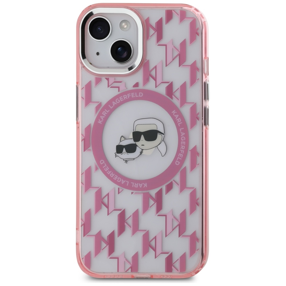 iTok webáruház - Karl Lagerfeld Karl Lagerfeld IML Monogram Karl & Choupette Head MagSafe tok iPhone 15-höz (rózsaszín) 3 Karl Lagerfeld IML Monogram Karl & Choupette Head MagSafe iPhone 15 Case (rózsaszín)