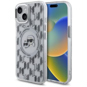 Karl Lagerfeld IML Monogram Karl & Choupette Head MagSafe tok iPhone 15 készülékhez (átlátszó)
