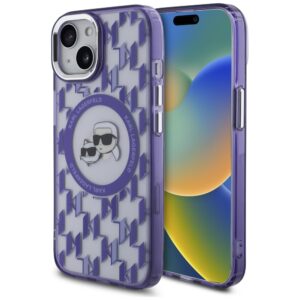 Karl Lagerfeld IML Monogram Karl & Choupette Head MagSafe tok iPhone 15 készülékhez (lila)