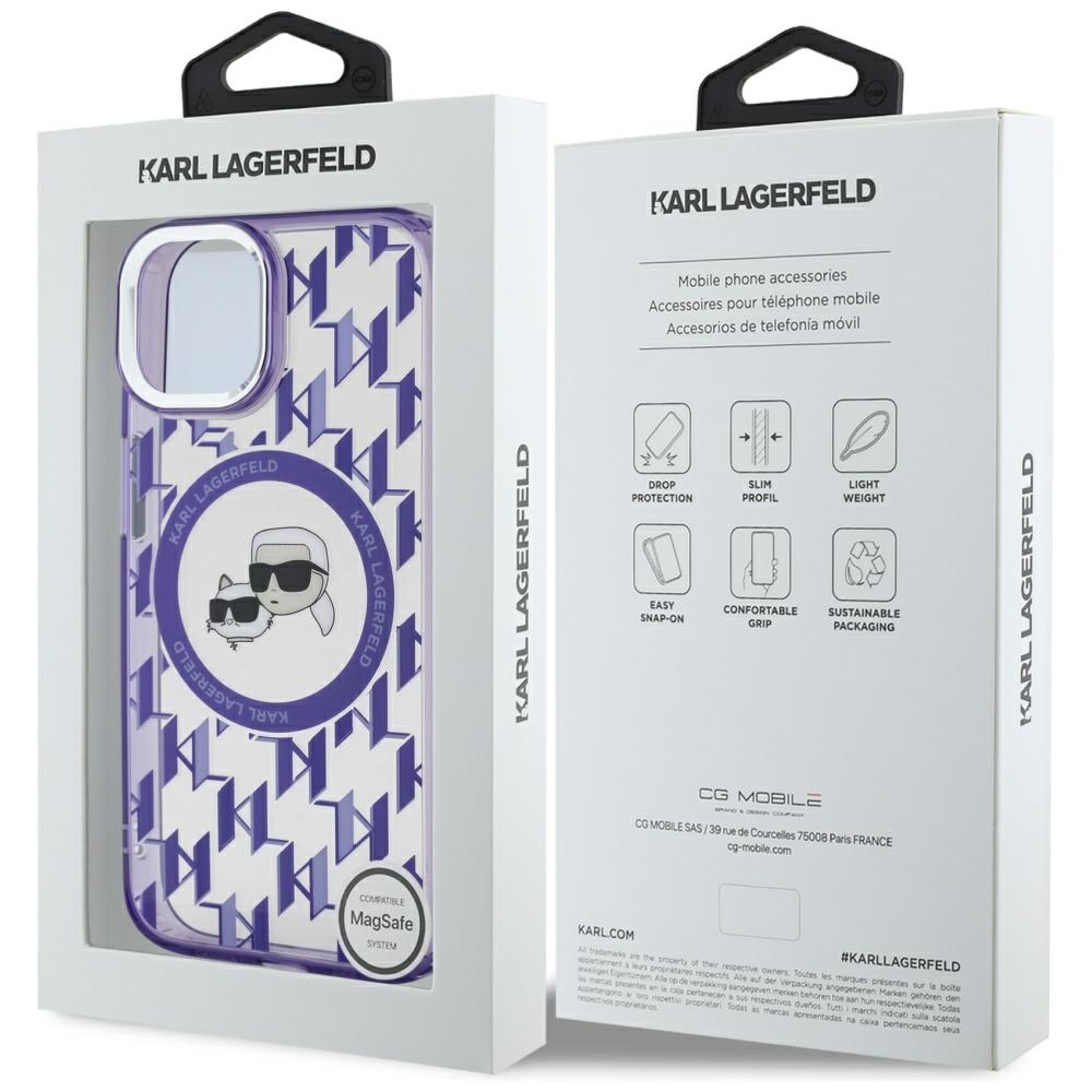 iTok webáruház - Karl Lagerfeld Karl Lagerfeld IML Monogram Karl & Choupette Head MagSafe tok iPhone 15 készülékhez (lila) 8 Karl Lagerfeld IML Monogram Karl & Choupette Head MagSafe iPhone 15 Case (lila)