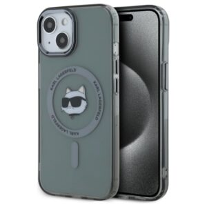 Karl Lagerfeld KLHMP15SHLSCHK iPhone 15 fekete kemény tok – IML Metal Choupette Head MagSafe