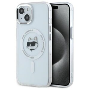 Karl Lagerfeld IML Metal Choupette Head MagSafe tok iPhone 15-höz (fehér)
