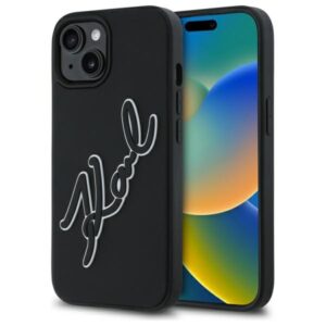 Karl Lagerfeld 3D Rubber Signature tok iPhone 15 készülékhez (fekete)