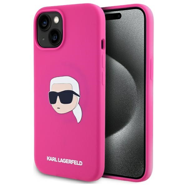 iTok webáruház - Karl Lagerfeld Karl Lagerfeld KLHMP15SSKHPPLF tok iPhone 15-höz, fukszia 1 Karl Lagerfeld KLHMP15SSKHPPLF iPhone 15 6.1" fuchsia/fuschia hardcase Silicone Karl Head Print MagSafe