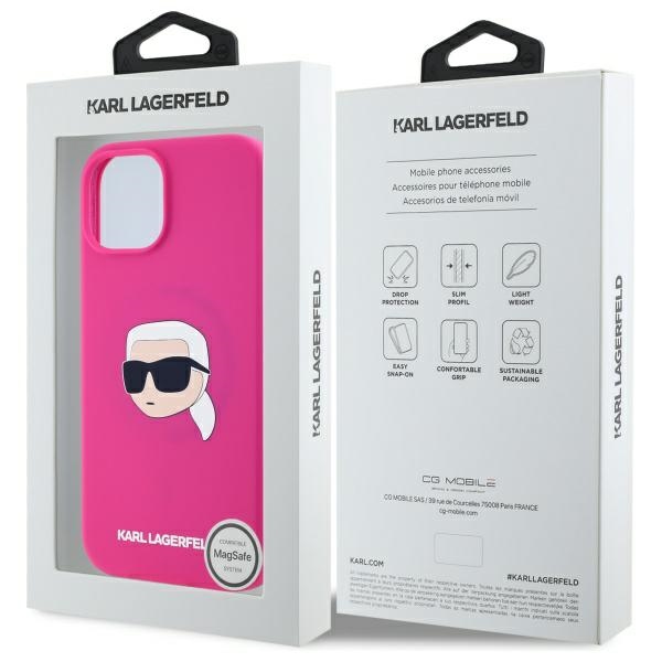 iTok webáruház - Karl Lagerfeld Karl Lagerfeld KLHMP15SSKHPPLF tok iPhone 15-höz, fukszia 8 Karl Lagerfeld KLHMP15SSKHPPLF iPhone 15 6.1" fuchsia/fuschia hardcase Silicone Karl Head Print MagSafe