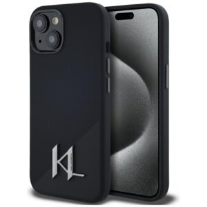 Karl Lagerfeld Silicone Shadow Metal Initial MagSafe szilikon tok iPhone 15-höz – fekete