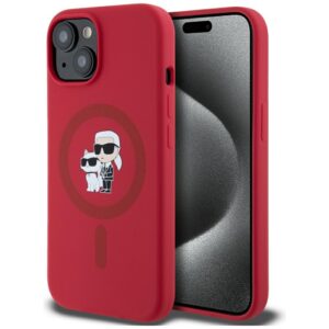 Karl Lagerfeld Silicone Karl&Choupette Heads Ring MagSafe tok iPhone 15 készülékhez (piros)