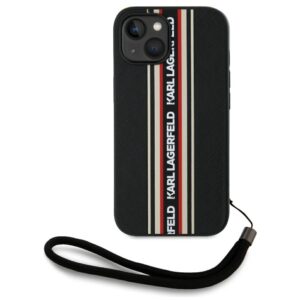 Karl Lagerfeld Saffiano Athleisure Stripes Cord tok iPhone 15 készülékhez (piros)