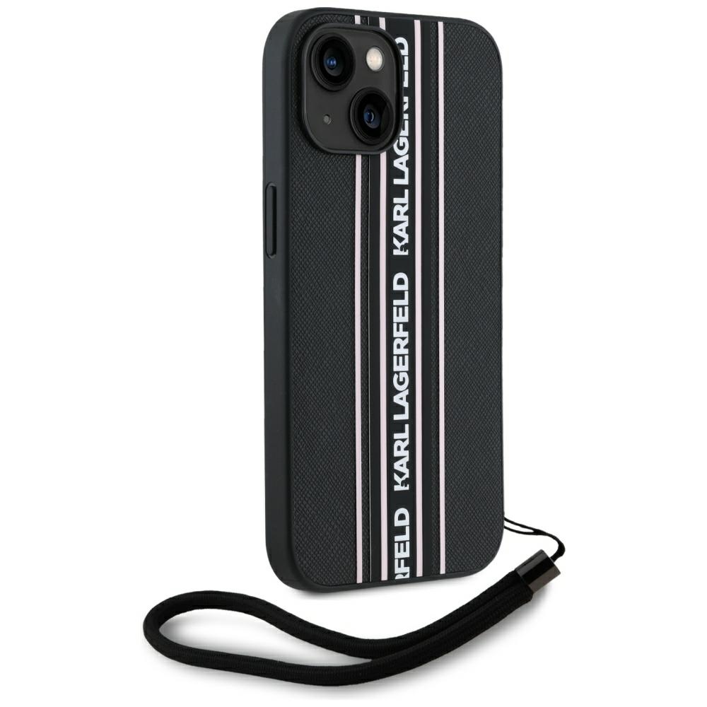 iTok webáruház - Karl Lagerfeld Karl Lagerfeld Saffiano Athleisure Stripes Cord tok iPhone 15 készülékhez (rózsaszín) 3 Karl Lagerfeld Saffiano Athleisure Stripes Cord iPhone 15 Case (rózsaszín)