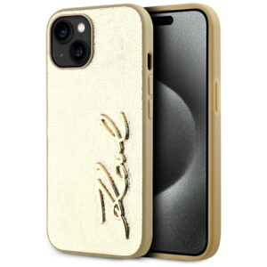 Karl Lagerfeld Wrinkled Metal Signature tok iPhone 15 készülékhez (arany)
