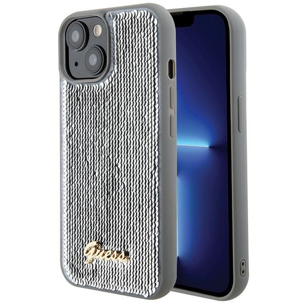 iTok webáruház - Guess Guess Sequin Script Metal tok iPhone 15-höz (ezüst) 1 Guess Sequin Script Metal case for iPhone 15 (ezüst)