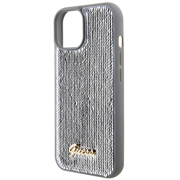 iTok webáruház - Guess Guess Sequin Script Metal tok iPhone 15-höz (ezüst) 6 Guess Sequin Script Metal case for iPhone 15 (ezüst)