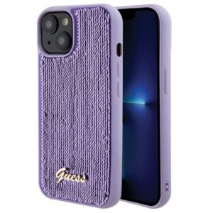 Guess Sequin Script Metal tok iPhone 15-höz (lila)