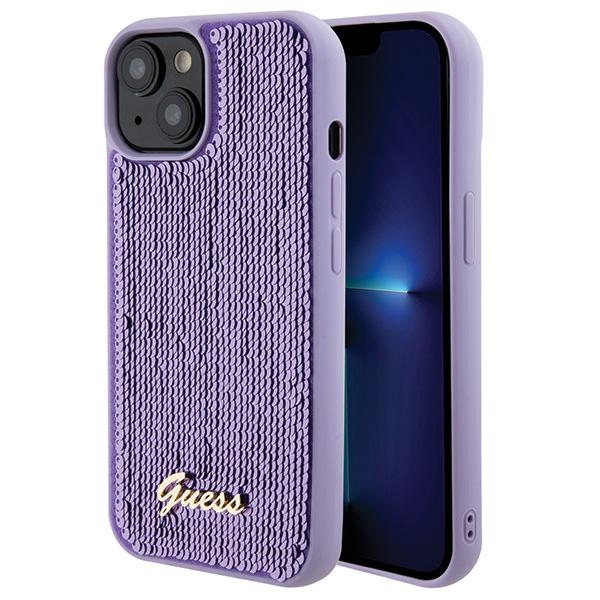 iTok webáruház - Guess Guess Sequin Script Metal tok iPhone 15-höz (lila) 1 Guess Sequin Script Metal case for iPhone 15 (lila)