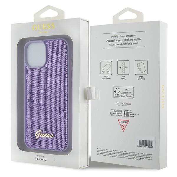 iTok webáruház - Guess Guess Sequin Script Metal tok iPhone 15-höz (lila) 8 Guess Sequin Script Metal case for iPhone 15 (lila)