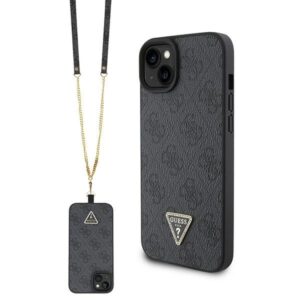 Guess GUHCP15SP4TDSCPK iPhone 15 Pro 6,1 hüvelykes fekete kemény tok, Crossbody 4G Metal Logo