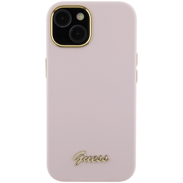 iTok webáruház - Guess Guess Silicone Script Metal Logo & Frame tok iPhone 15-höz (rózsaszín) 3 Guess Silicone Script Metal Logo & Frame case for iPhone 15 (rózsaszín)