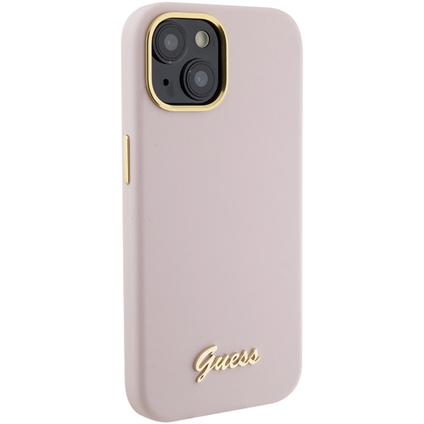 iTok webáruház - Guess Guess Silicone Script Metal Logo & Frame tok iPhone 15-höz (rózsaszín) 4 Guess Silicone Script Metal Logo & Frame case for iPhone 15 (rózsaszín)