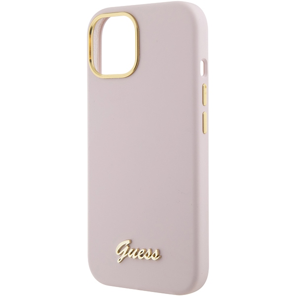 iTok webáruház - Guess Guess Silicone Script Metal Logo & Frame tok iPhone 15-höz (rózsaszín) 6 Guess Silicone Script Metal Logo & Frame case for iPhone 15 (rózsaszín)