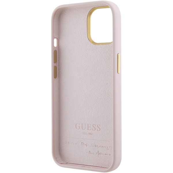 iTok webáruház - Guess Guess Silicone Script Metal Logo & Frame tok iPhone 15-höz (rózsaszín) 7 Guess Silicone Script Metal Logo & Frame case for iPhone 15 (rózsaszín)