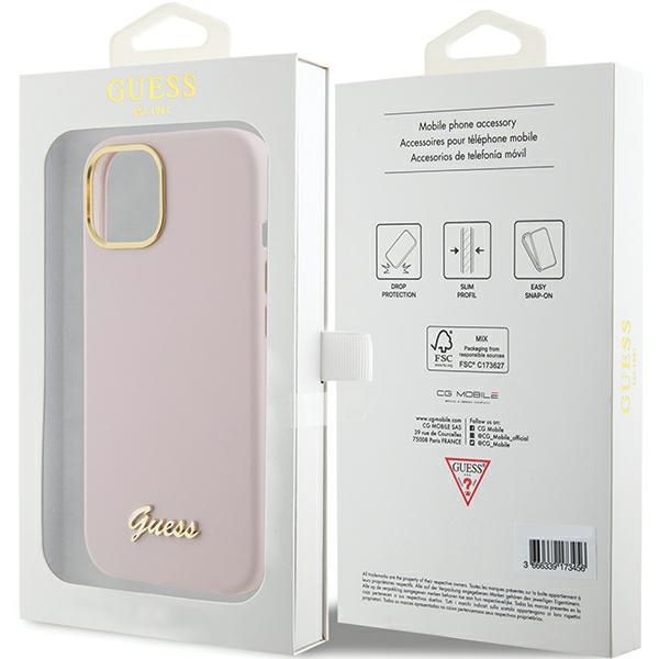 iTok webáruház - Guess Guess Silicone Script Metal Logo & Frame tok iPhone 15-höz (rózsaszín) 8 Guess Silicone Script Metal Logo & Frame case for iPhone 15 (rózsaszín)