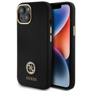 Guess Silicone Logo Strass 4G tok iPhone 15 készülékhez (fekete)