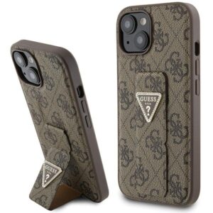 Guess Grip Stand 4G Triangle Strass tok iPhone 15 készülékhez (barna)